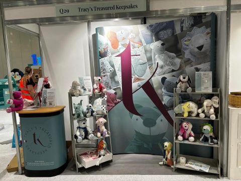 Booth displaying keepsake products at a show